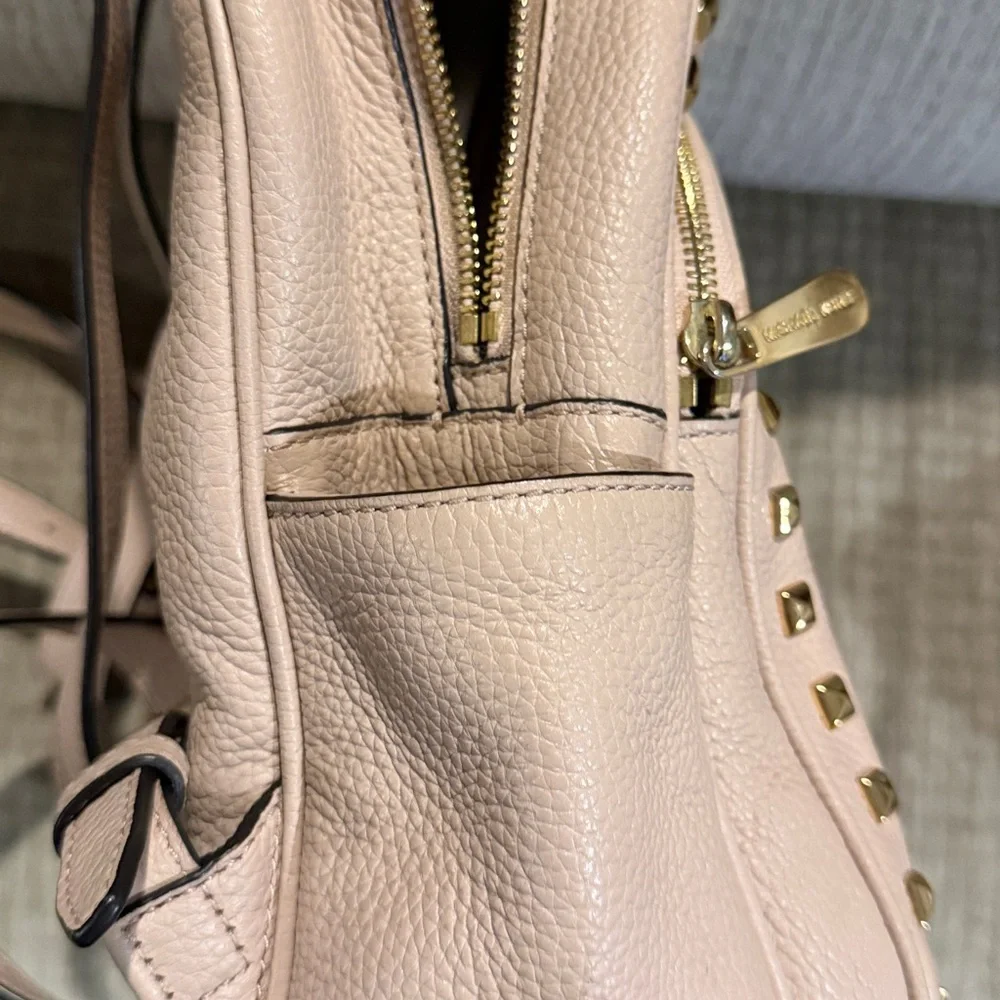 Michael Kors Grained Leather Blush Pink Backpack with Gold Studs 12 by 8